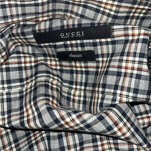 Gucci Men's Plaid Shirt - Navy and Tan